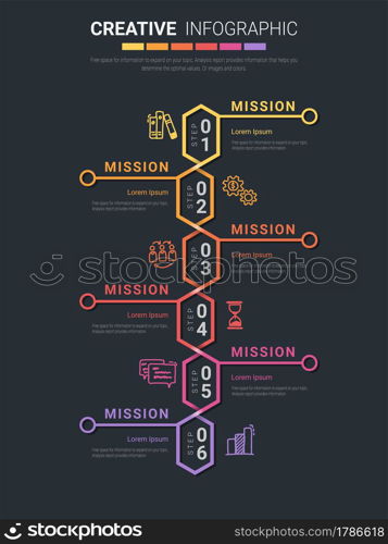 Timeline infographic template with 6 options, vector infographics design and Presentation business can be used for workflow layout, steps or processes.