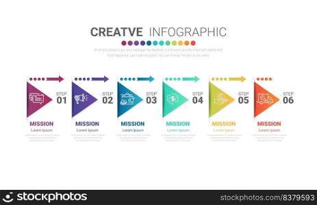 Timeline infographic template with 6 options, vector infographics design and Presentation business can be used for workflow layout, steps or processes.