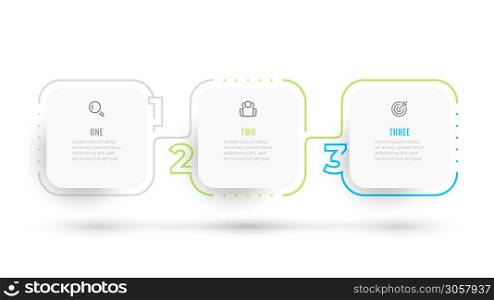 Timeline infographic thin line elements with number options, Business concept with 3 steps, white square object. Vector illustration.