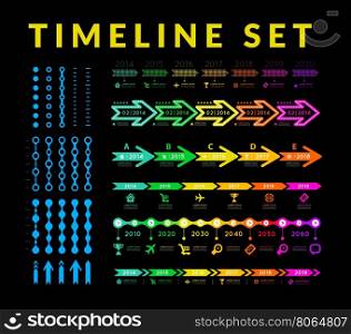 Timeline infographic vector set. Timeline element vector infographic on black background