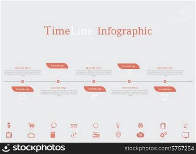 Timeline infographic with diagram and text months ago and set of line icons in retro style