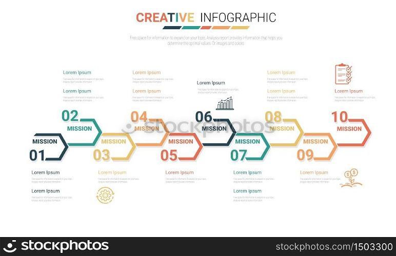Timeline infographics design vector and marketing icons can be used for workflow layout, diagram, annual report, web design. Business concept with 10 options, steps or processes.