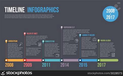 Timeline Infographics. Horizontal timeline infographics template, workflow or process diagram, vector eps10 illustration