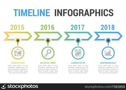 Timeline infographics template with arrows, workflow or process diagram, soft gradient colors, vector eps10 illustration. Timeline