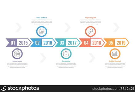 Timeline infographics template with arrows, workflow or process diagram, vector eps10 illustration. Timeline Infographics