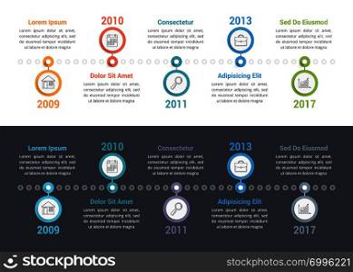 Timeline infographics template with colorful circles, workflow or process diagram, vector eps10 illustration. Timeline Infographics