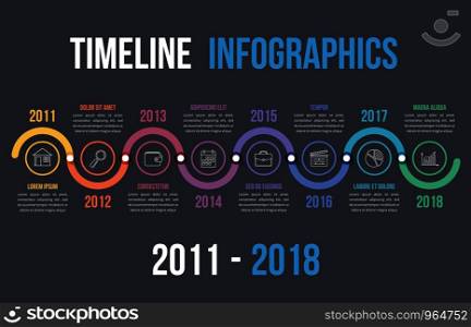 Timeline infographics template with colorful circles, workflow or process diagram, vector eps10 illustration. Timeline Infographics