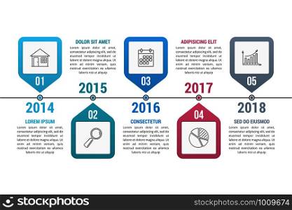 Timeline infographics template with line icons, workflow or process diagram, vector eps10 illustration. Timeline Infographics