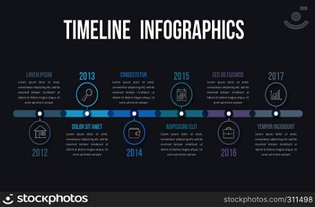 Timeline infographics template, workflow or process diagram, vector eps10 illustration. Timeline Infographics