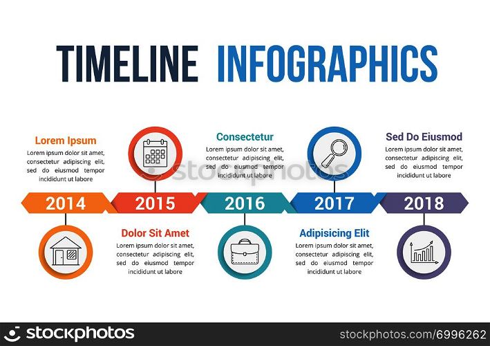 Timeline infographics template, workflow or process diagram, vector eps10 illustration. Timeline Infographics