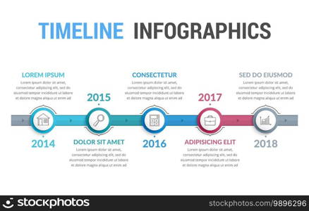 Timeline infographics template, workflow or process diagram, vector eps10 illustration. Timeline Infographics