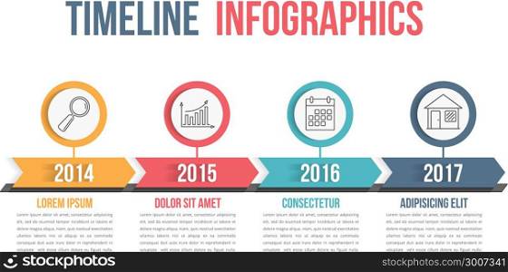 Timeline Infographics. Timeline infographics design with arrows, workflow or process diagram, flowchart, vector eps10 illustration