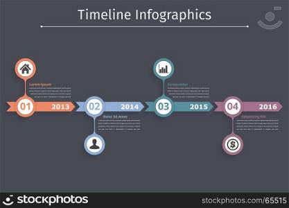 Timeline Infographics. Timeline infographics template with arrows, flowchart, workflow or process infographics, vector eps10 illustration