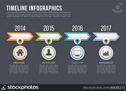 Timeline Infographics. Timeline infographics template with arrows, workflow, process infographics, vector eps10 illustration