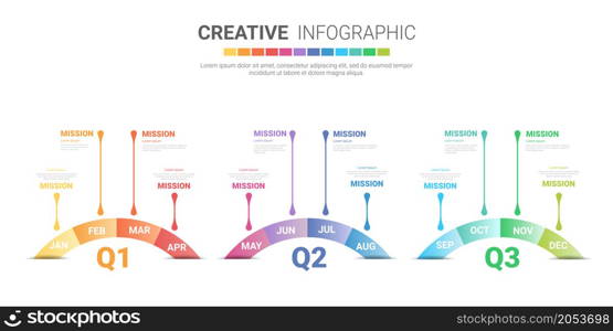 Timeline presentation for 12 months, 1 year, Timeline infographics design vector and Presentation business can be used for Business concept with 12 options, steps or processes.