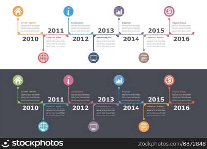 Timeline Template. Timeline infographics on white and dark background, workflow or process diagram, flowchart, vector eps10 illustration