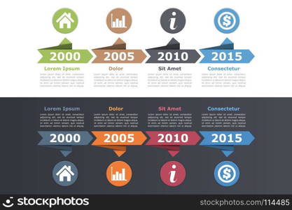 Timeline. Timeline infographics design with arrows, workflow or process diagram, flowchart, vector eps10 illustration