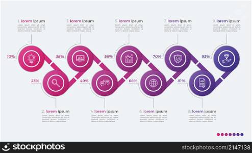 Timeline vector infographic design with ellipses 9 steps