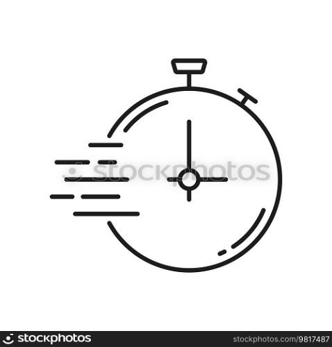 Timepiece, antique wall watch, time sign outline icon. Vector clock timer, isolated alarm stopwatch. Watch face with vintage round dial, fast delivery. Clock timer outline icon, isolated alarm stopwatch