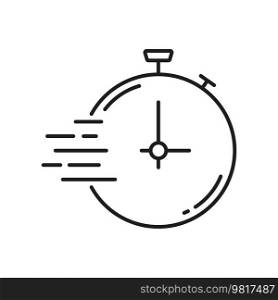 Timepiece, antique wall watch, time sign outline icon. Vector clock timer, isolated alarm stopwatch. Watch face with vintage round dial, fast delivery. Clock timer outline icon, isolated alarm stopwatch