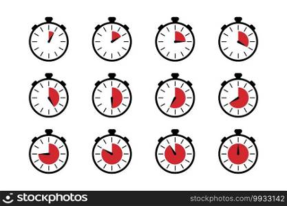 Timer, clock, stopwatch vector icons isolated on white background