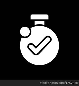 Timer dark mode glyph icon. Clock to track time flow. Duration of sport exercises. Phone screen menu element. Smartphone UI button. White silhouette symbol on black space. Vector isolated illustration. Timer dark mode glyph icon