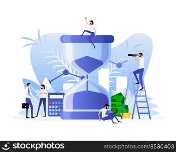 Timer, hourglass and flat people , great design for any purposes. Business people illustration.. Timer, hourglass and flat people , great design for any purposes. Business people illustration
