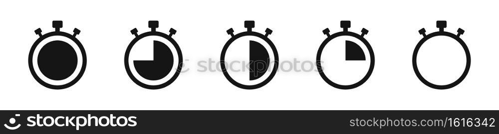 Timer icon set on white background. Vector stopwatch symbol collection.. Timer icon set. Vector stopwatch symbol collection.
