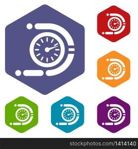 Timer icons vector colorful hexahedron set collection isolated on white. Timer icons vector hexahedron