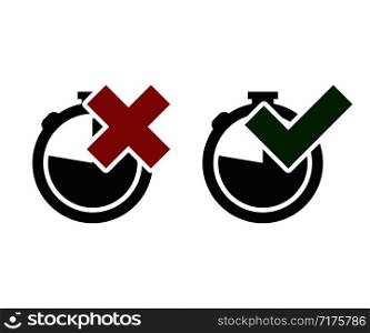 timer icons with check mark and cross, vector. timer icons with check mark and cross