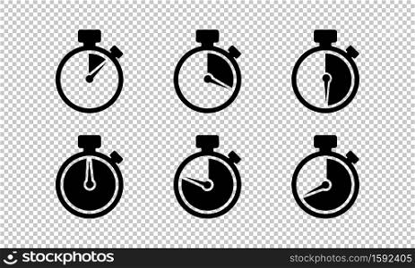 Timer isolated icons on transparent background. Countdown timers. Stopwatch symbol. Time management. Time clock sign. Watch icon. Vector EPS 10. Timer isolated icon set on transparent background. Countdown timers. Stopwatch symbol. Time management. Time clock sign. Watch icon. Vector EPS 10.