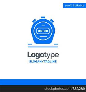 Timer, Stopwatch, Watch, Blue Solid Logo Template. Place for Tagline