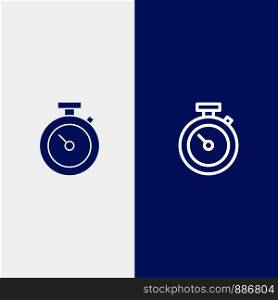 Timer, Stopwatch, Watch, Time Line and Glyph Solid icon Blue banner Line and Glyph Solid icon Blue banner