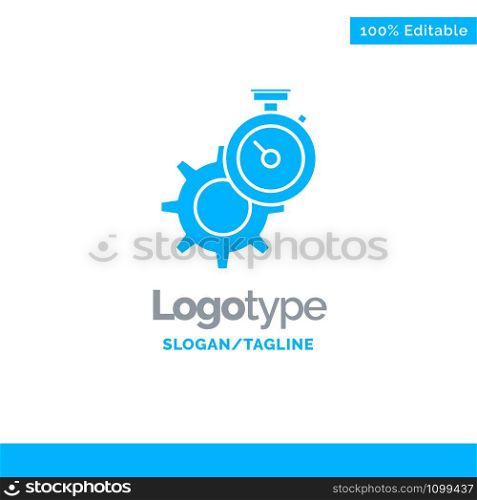 Timer, Time, Gear, Setting, Watch Blue Solid Logo Template. Place for Tagline