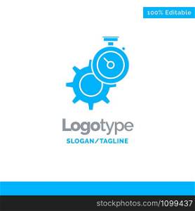 Timer, Time, Gear, Setting, Watch Blue Solid Logo Template. Place for Tagline