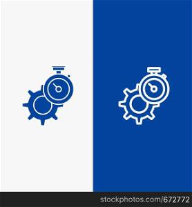Timer, Time, Gear, Setting, Watch Line and Glyph Solid icon Blue banner Line and Glyph Solid icon Blue banner