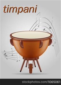 timpani drum musical instruments stock vector illustration isolated on gray background