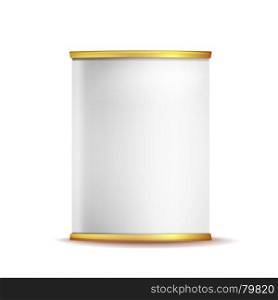 Tin Box Can Template Vector. 3d Realistic Empty Packaging Container Blank. Food Container. Isolated On White Background Illustration. Metal Tin Box Can Vector. 3d Realistic Empty Packaging Container. For Baby Powder Milk, Tea, Coffee, Cereal. Mock Up Blank Isolated On White Background Illustration