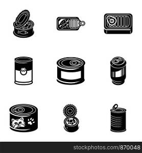 Tin can icon set. Simple set of 9 tin can vector icons for web design isolated on white background. Tin can icon set, simple style