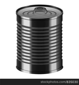 Tin can mockup. Realistic illustration of tin can vector mockup for web design isolated on white background. Tin can mockup, realistic style