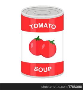 Tin can with canned tomato soup. Vector flat illustration.. Tin can with canned tomato soup. Vector flat illustration