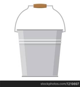 Tin metal iron bucket empty or with water for gardening isolated on white background. Cartoon style. Vector illustration for any design.