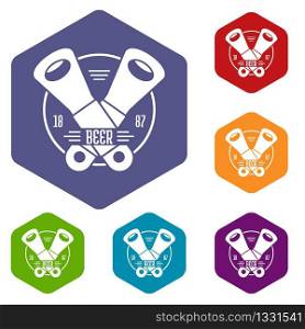 Tin opener icons vector colorful hexahedron set collection isolated on white . Tin opener icons vector hexahedron