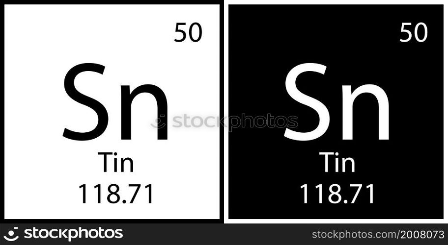 Tin symbol. Chemical element. Periodic table. Atomic number. Black and white square. Vector illustration. Stock image. EPS 10.. Tin symbol. Chemical element. Periodic table. Atomic number. Black and white square. Vector illustration. Stock image.