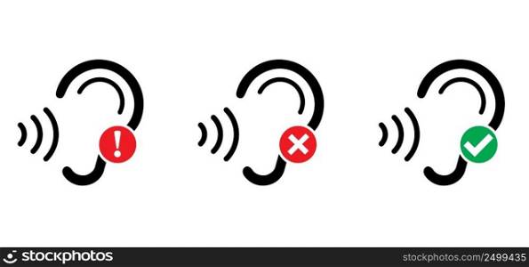 Tinnitus. Ringing in the ears. Vector line pattern. Unbearable ringing in ears. Concept of diseases of hearing organs or neurology problems. Deafness, limited hearing. Ear hearing loss deaf icon.