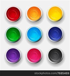Tins with gouache, acrylic paint collection set in rainbow colours. Design elements for art background. Vector Illustration. Tins with gouache, acrylic paint collection set in rainbow colours. Design elements for art background. Vector Illustration EPS10