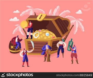 Tiny characters wearing costumes and holding vector image