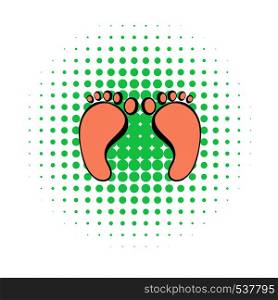 Tiny feet of newborn icon in comics style on a white background. Tiny feet of newborn icon, comics style