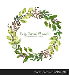 Tiny floral wreath, watercolor leaves and branches, hand drawn vector illustration.