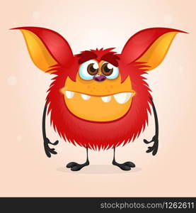 Tiny happy red cartoon monster. Halloween vector illustration isolated